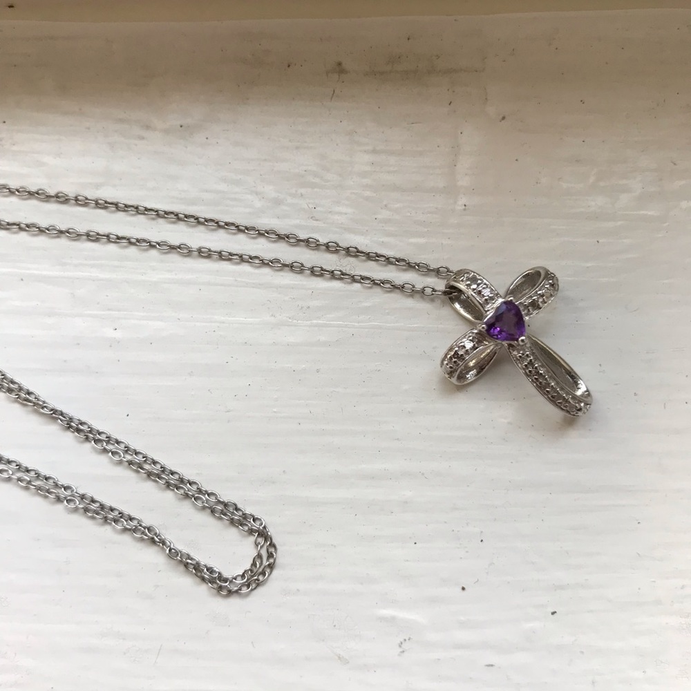 Quartz and amethyst cross necklace